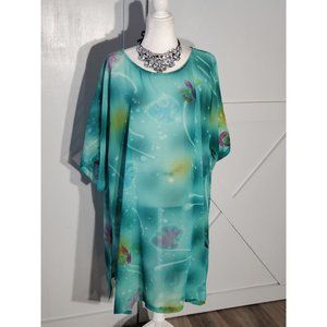 HAND MADE TUNIC COLOR BLUE 3/4 SLEEVE POLYESTER SIZE 2X